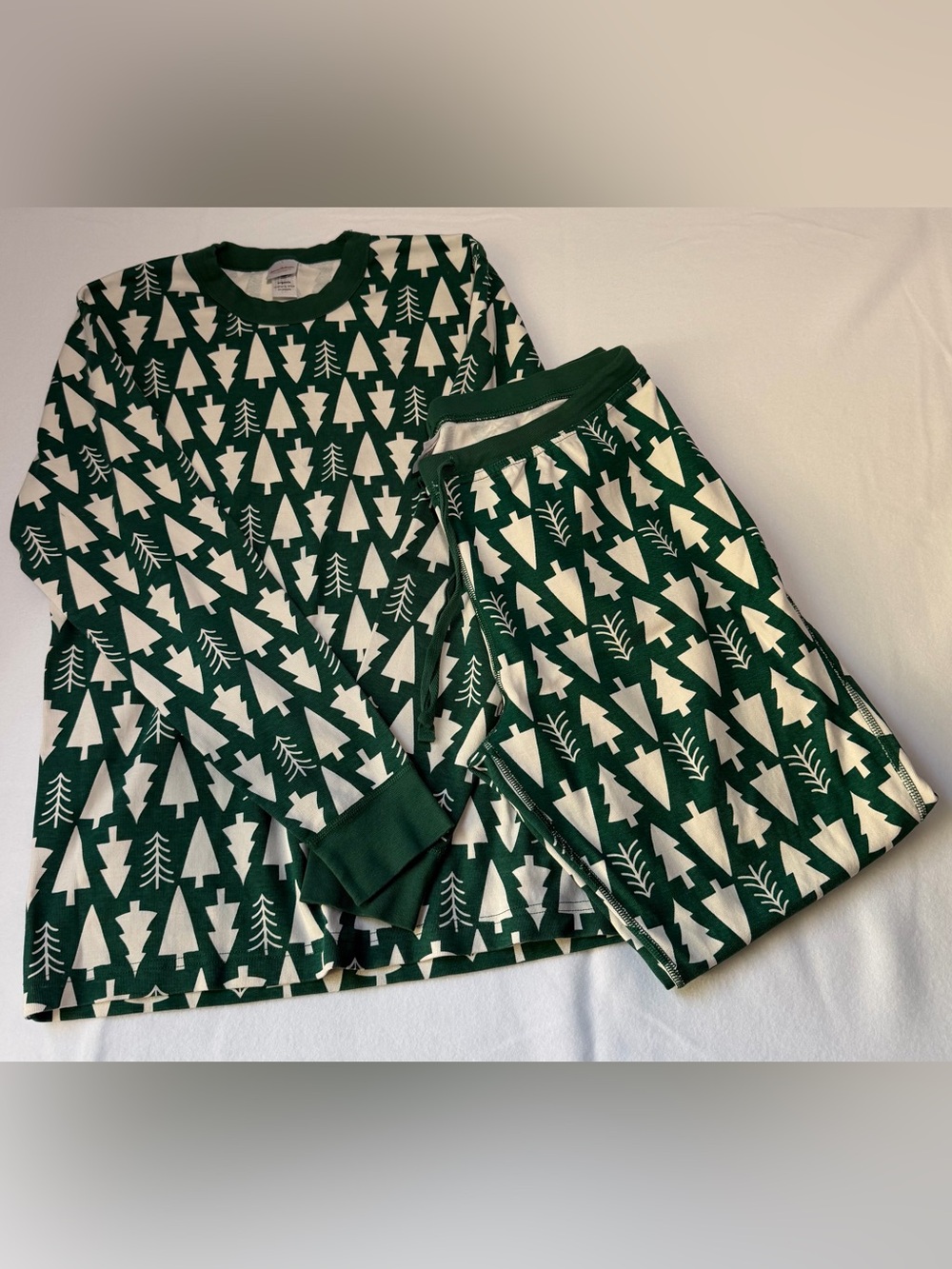 Hanna Andersson Green and White Tree-Print Pajama Set Organic Cotton